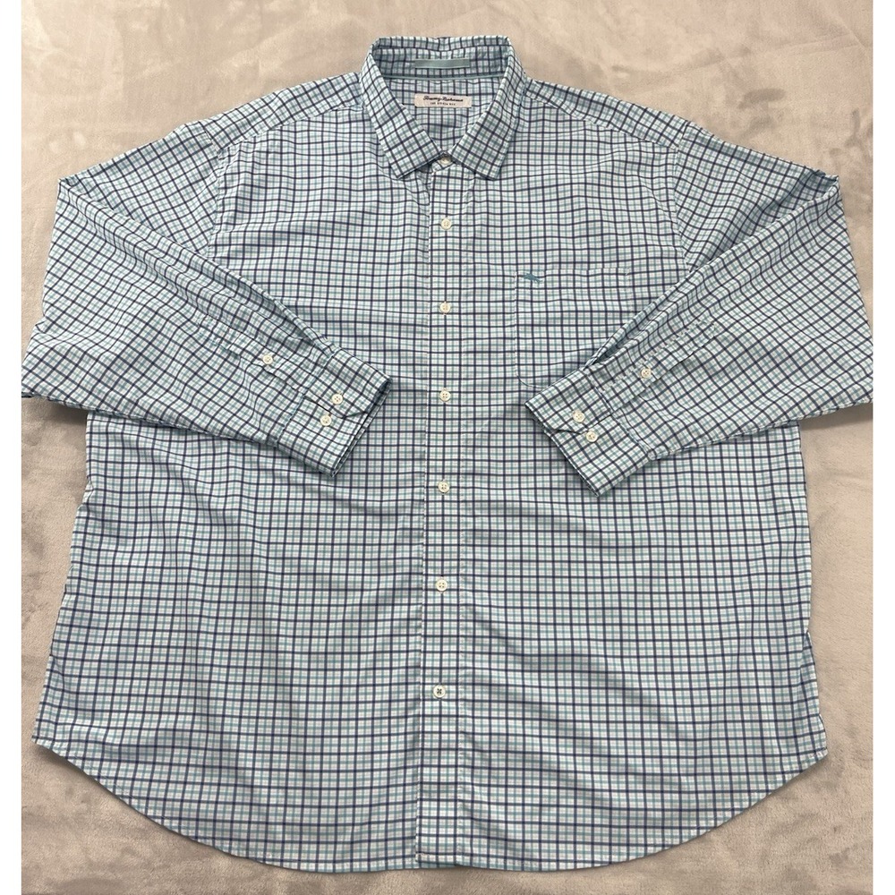 Tommy Bahama Shirt Men 2XL BIG Blue Check The Siesta Key Performances Vented